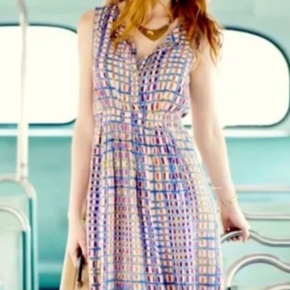 (BOGO FREE) Anthropologie Plenty Tracy Reese Geometric Print Snap Front Dress 0 - Picture 1 of 4
